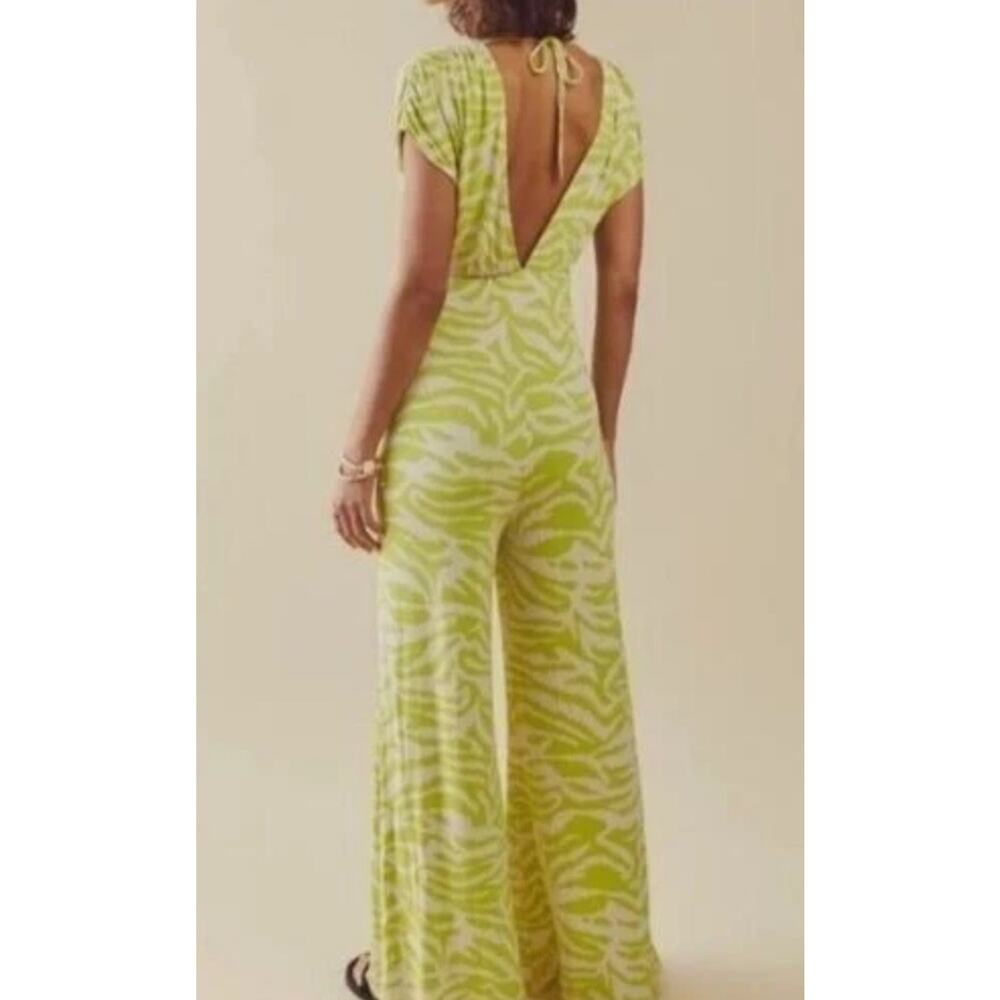 Free People Women's Next Summer Jumpsuit Lime Green Zebra Size Small - Picture 2 of 15